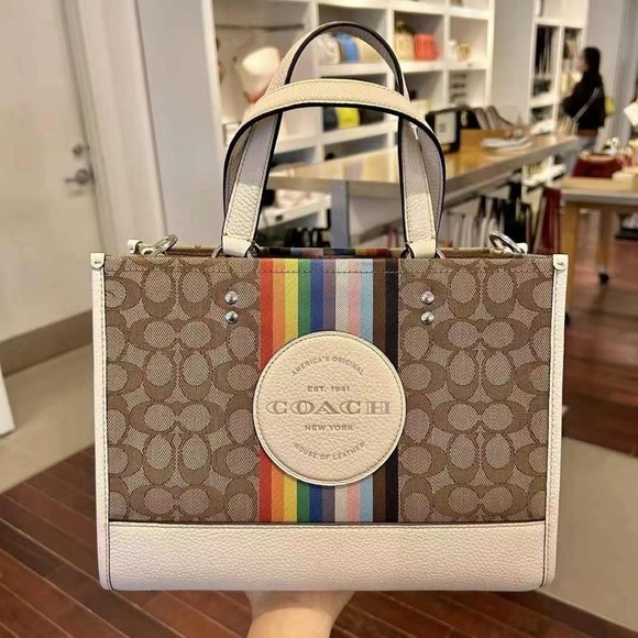 Coach  Dempsey Carryall In Signature Jacquard With Rainbow Stripe & Patch NWT - Picture 1 of 7